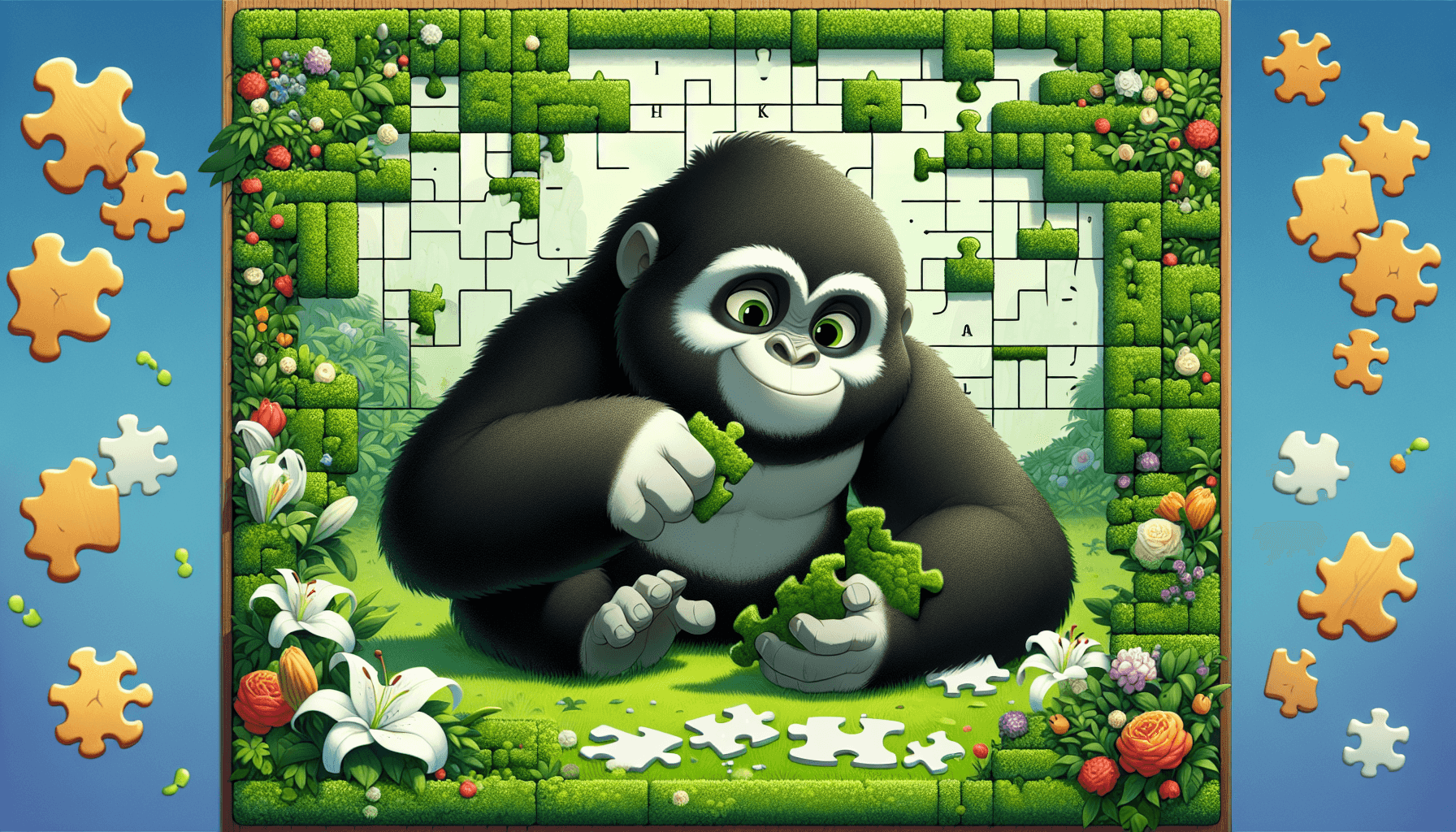 Koko solving a garden puzzle